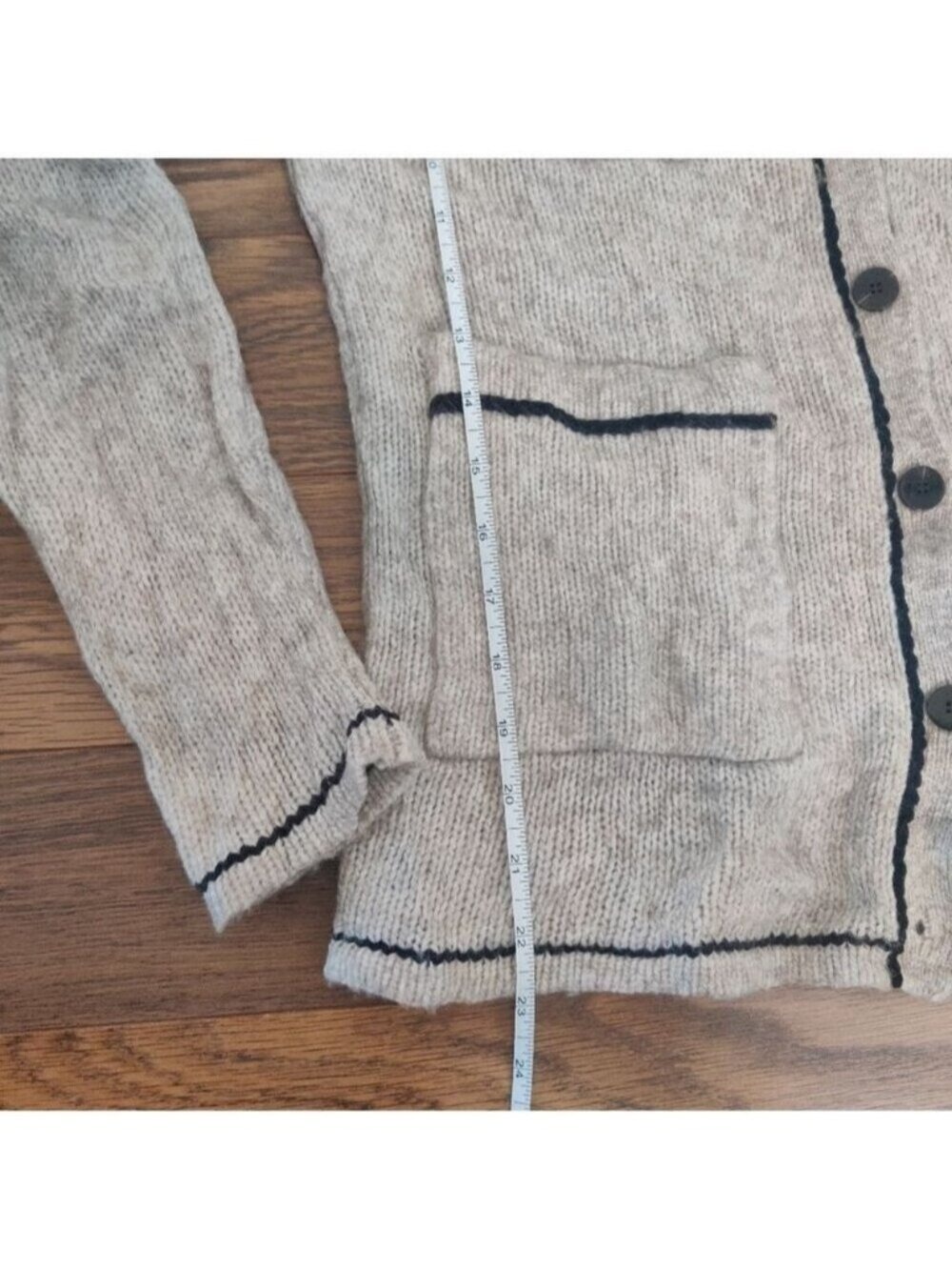 Theory Cream Wool Yak Blend Cardigan Black Trim Button Knit Sweater Small 0348 - Picture 8 of 8